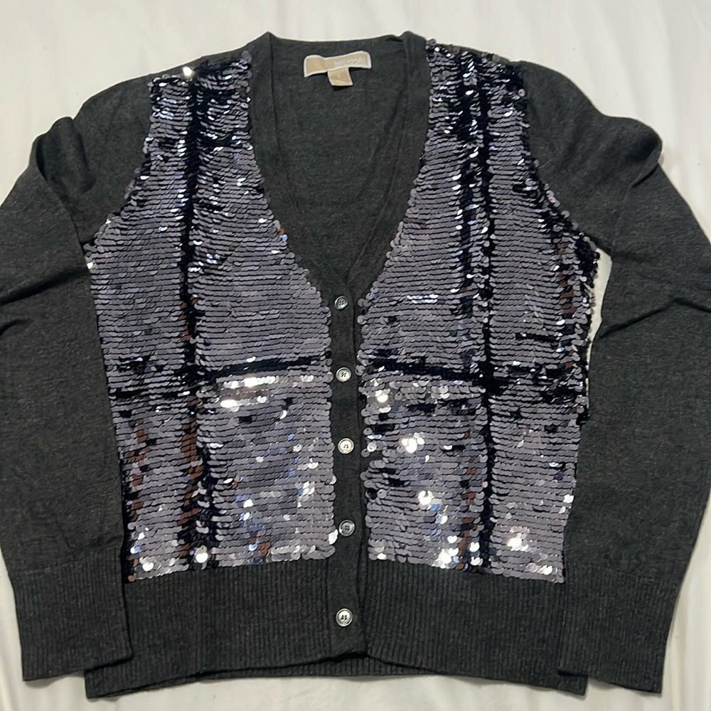 Michael Kors Cardigan With Sequins, Charcoal Grey Size S